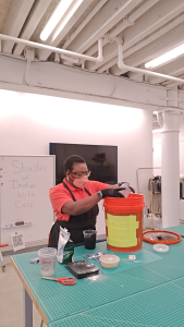 Cass demonstrating during fiber arts class